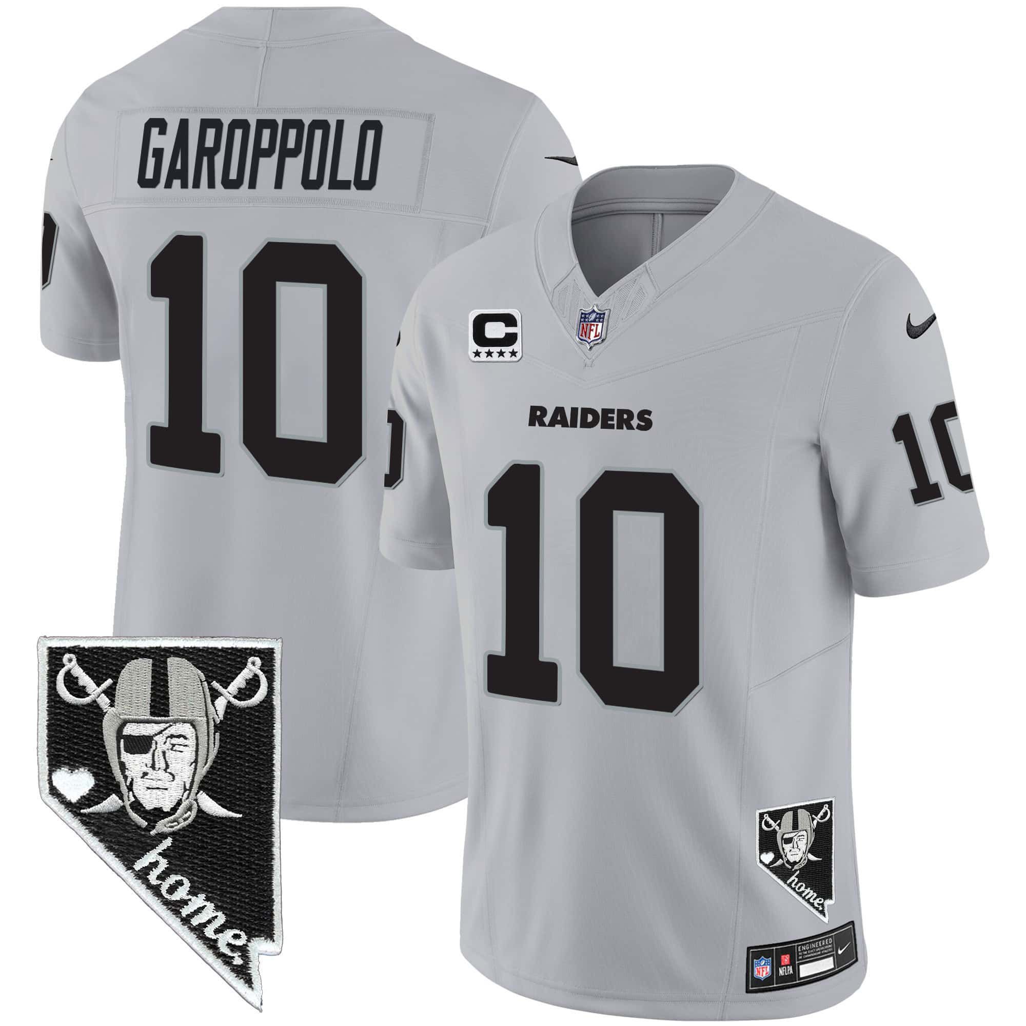 Men Oakland Raiders #10 Garoppolo Grey 2024 Nike Nevada Home Patch Vapor NFL Jersey